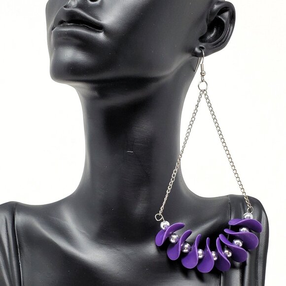 Purple Chain Drop Earrings - Picture 4 of 5